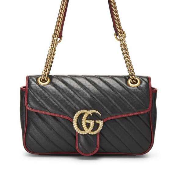 Vintage GUCCI GG Marmont Matelasse Leather Shoulder Bag Black/Red 443497